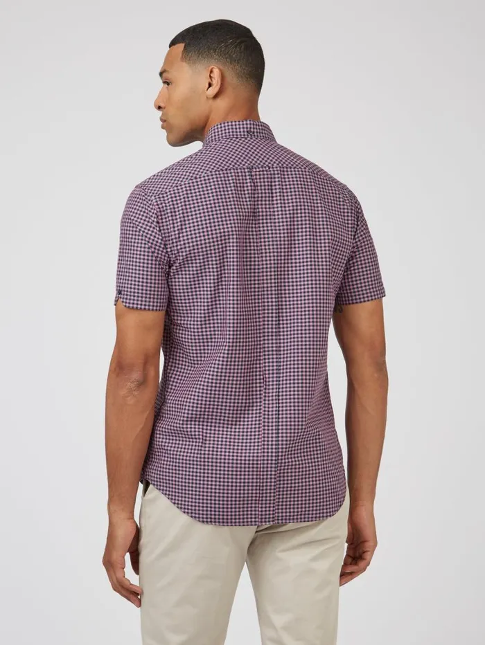 Men Ben Sherman Short Sleeve Shirts Signature ShortSleeve Gingham Shirt 8211 Violet