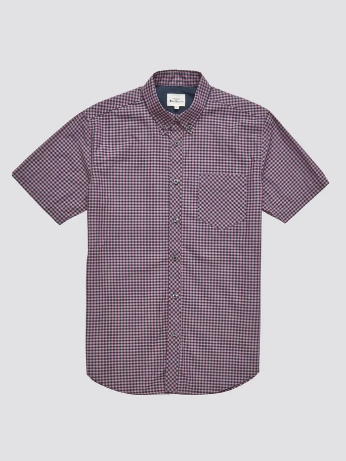 Men Ben Sherman Short Sleeve Shirts Signature ShortSleeve Gingham Shirt 8211 Violet