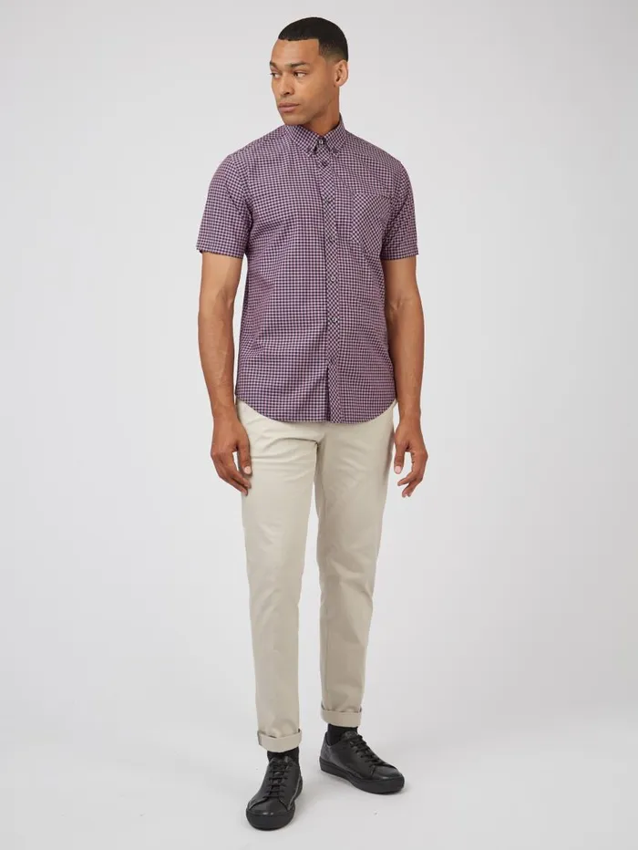 Men Ben Sherman Short Sleeve Shirts Signature ShortSleeve Gingham Shirt 8211 Violet