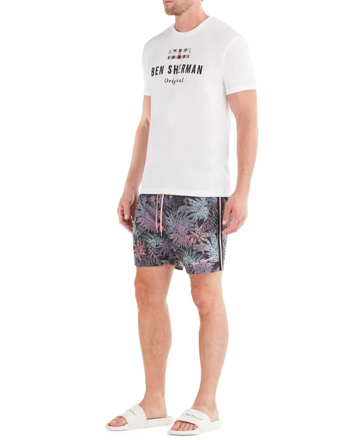 Men Ben Sherman Shorts La Concha Paisley Print Swim Short 8211 BlackBlueSoft Coral