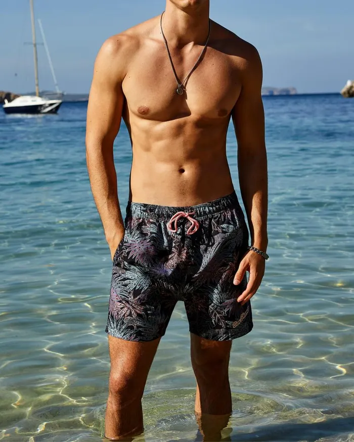 Men Ben Sherman Shorts La Concha Paisley Print Swim Short 8211 BlackBlueSoft Coral