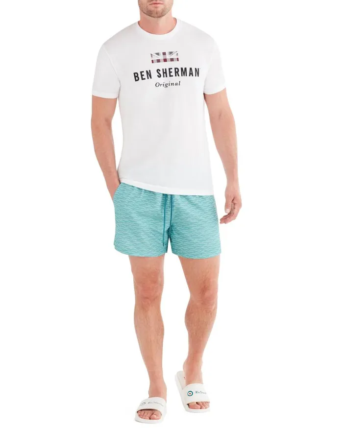 Men Ben Sherman Shorts Navagio Printed Swim Short 8211 Turquoise