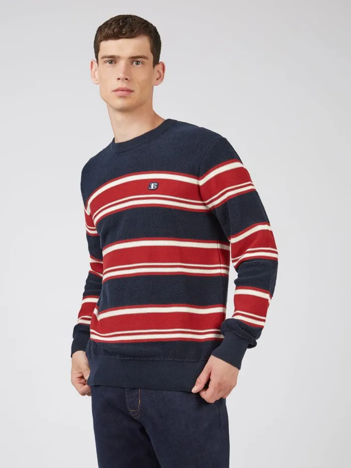 Men Ben Sherman Sweaters and Knits B By Striped Chunky Knit Sweater 8211 Navy