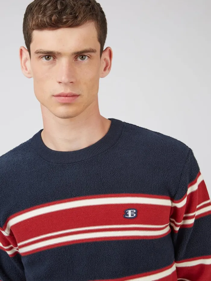Men Ben Sherman Sweaters and Knits B By Striped Chunky Knit Sweater 8211 Navy