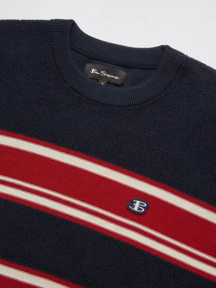 Men Ben Sherman Sweaters and Knits B By Striped Chunky Knit Sweater 8211 Navy