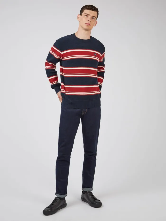 Men Ben Sherman Sweaters and Knits B By Striped Chunky Knit Sweater 8211 Navy