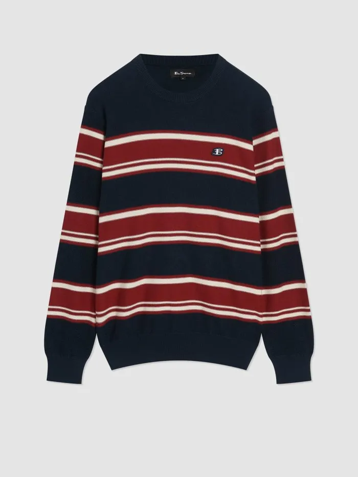 Men Ben Sherman Sweaters and Knits B By Striped Chunky Knit Sweater 8211 Navy