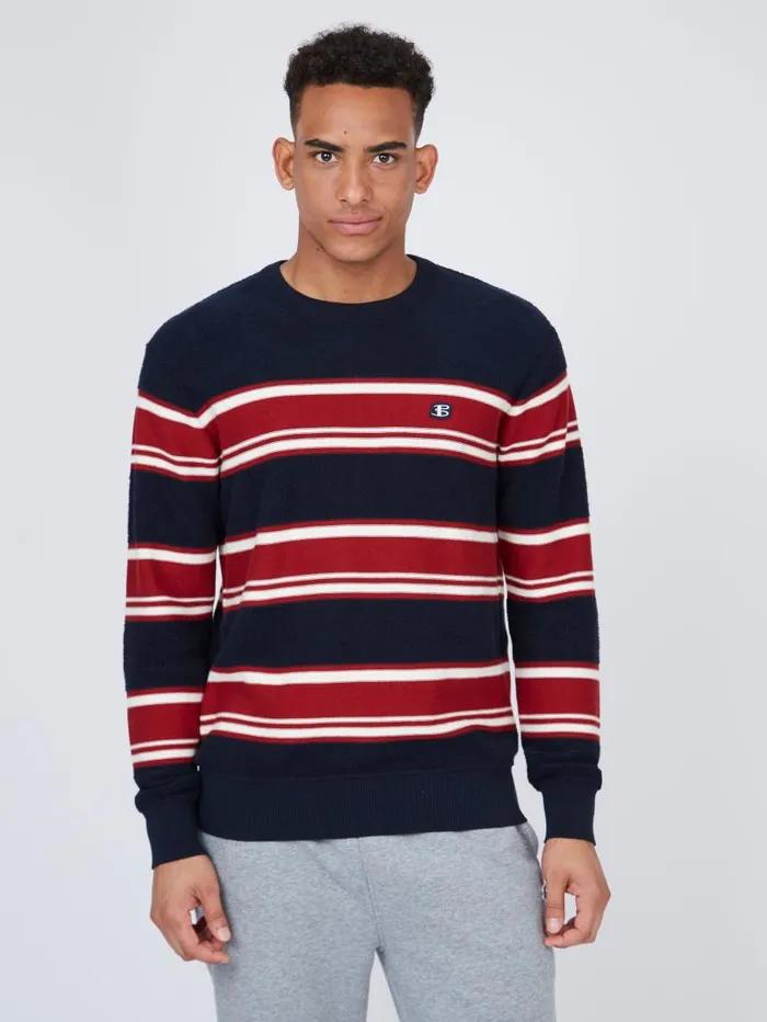 Men Ben Sherman Sweaters and Knits B By Striped Chunky Knit Sweater 8211 Navy