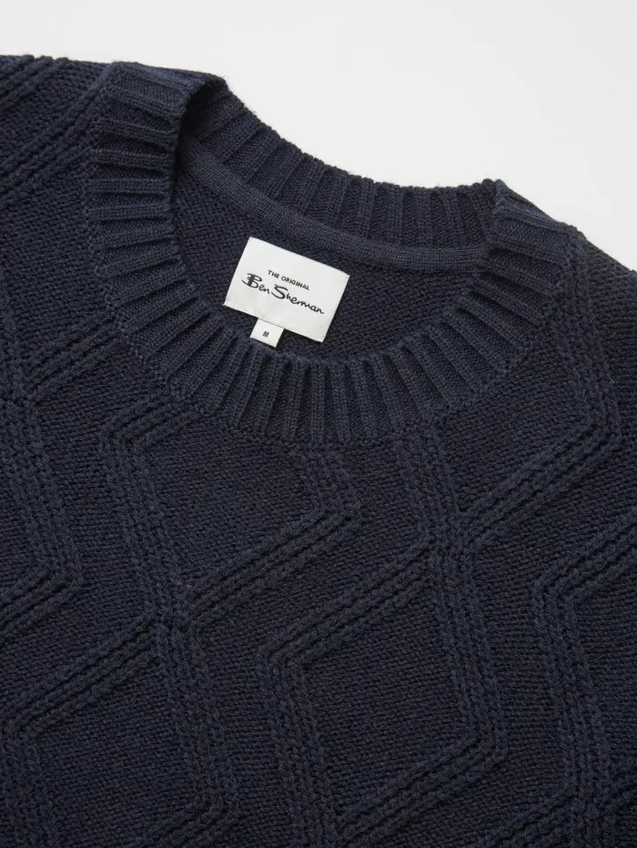 Men Ben Sherman Sweaters and Knits Chunky CableKnit Crewneck Sweater 8211 Navy Men Ben Sherman Sweaters and Knits Chunky CableKnit Crewneck Sweater 8211 Navy