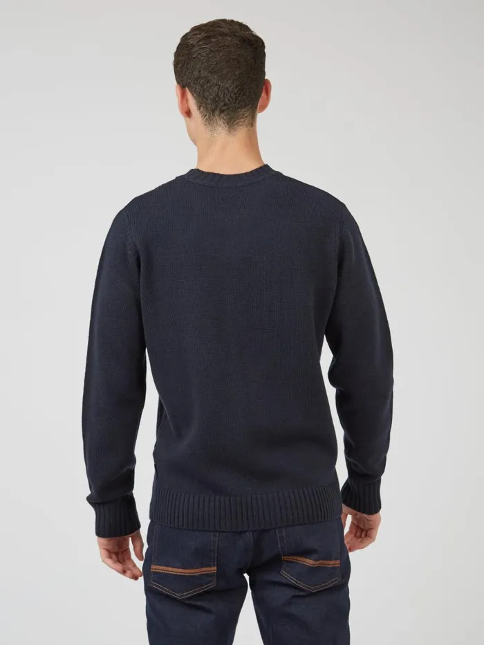 Men Ben Sherman Sweaters and Knits Chunky CableKnit Crewneck Sweater 8211 Navy