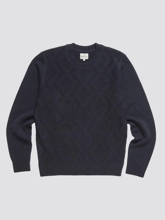 Men Ben Sherman Sweaters and Knits Chunky CableKnit Crewneck Sweater 8211 Navy
