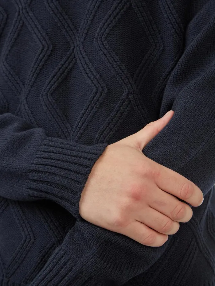 Men Ben Sherman Sweaters and Knits Chunky CableKnit Crewneck Sweater 8211 Navy