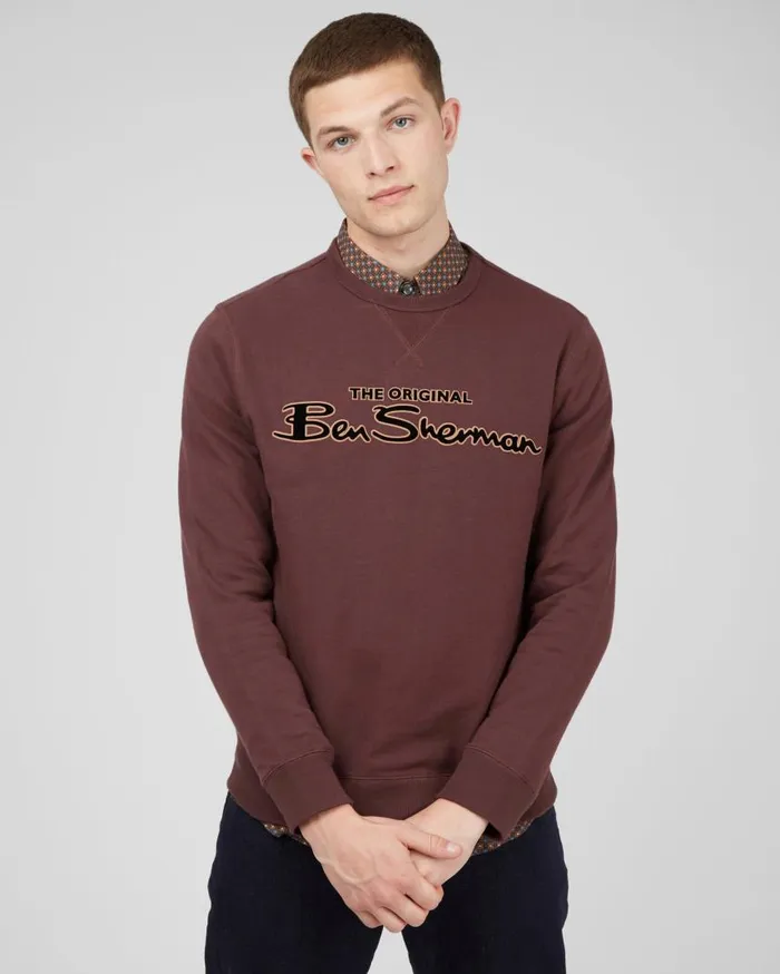 Men Ben Sherman Sweatshirts and Hoodies Signature Logo Sweatshirt 8211 Bordeaux