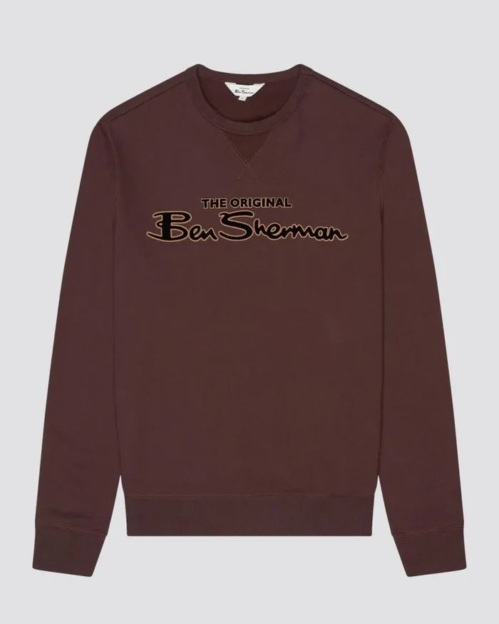 Men Ben Sherman Sweatshirts and Hoodies Signature Logo Sweatshirt 8211 Bordeaux