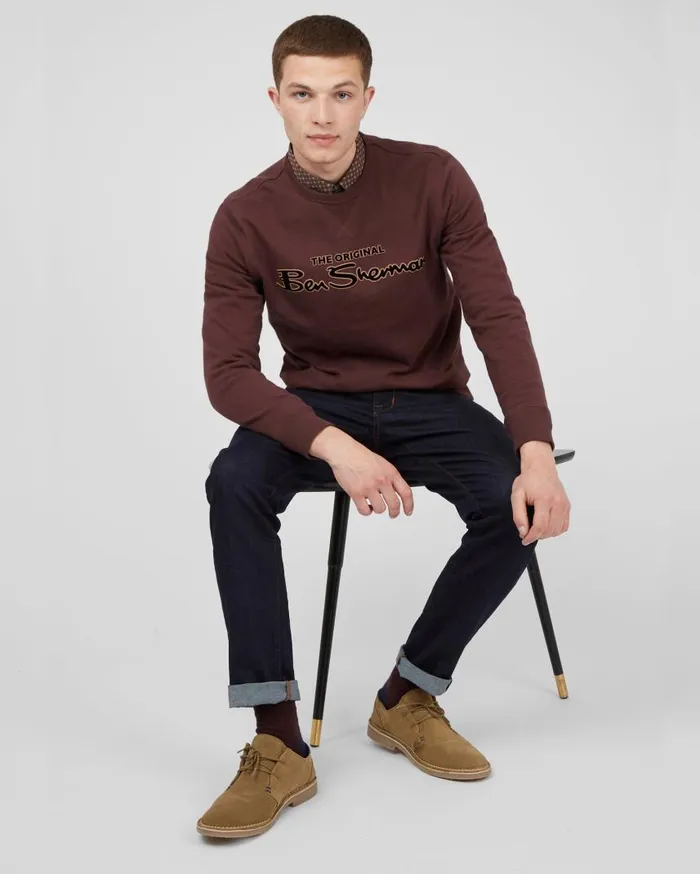 Men Ben Sherman Sweatshirts and Hoodies Signature Logo Sweatshirt 8211 Bordeaux