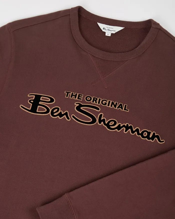 Men Ben Sherman Sweatshirts and Hoodies Signature Logo Sweatshirt 8211 Bordeaux