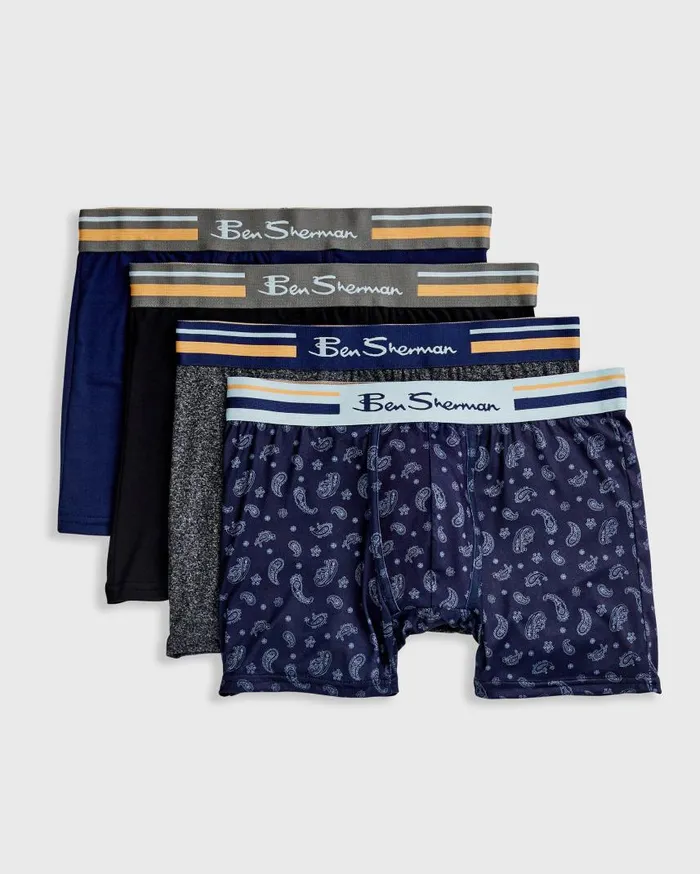 Men Ben Sherman Underwear 4Pack Microfiber Boxer Briefs 8211 NavyGreyBlack