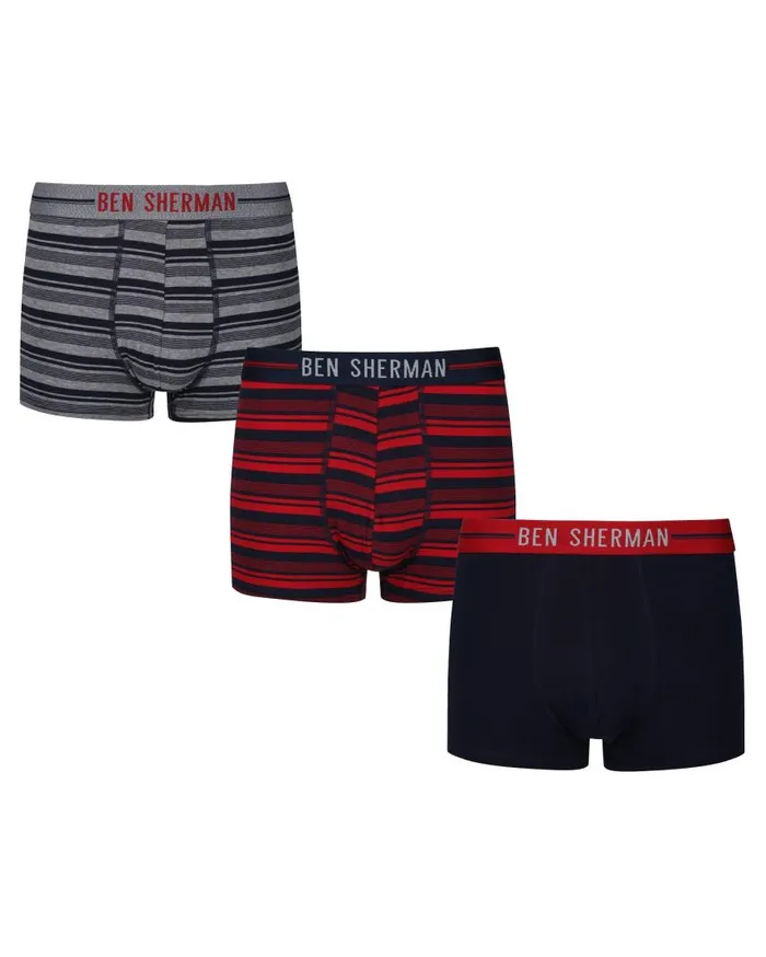 Men Ben Sherman Underwear Glen 3Pack Fitted NoFly BoxerBriefs 8211 RedNavyGrey Marl Stripe Men Ben Sherman Underwear Glen 3Pack Fitted NoFly BoxerBriefs 8211 RedNavyGrey Marl Stripe