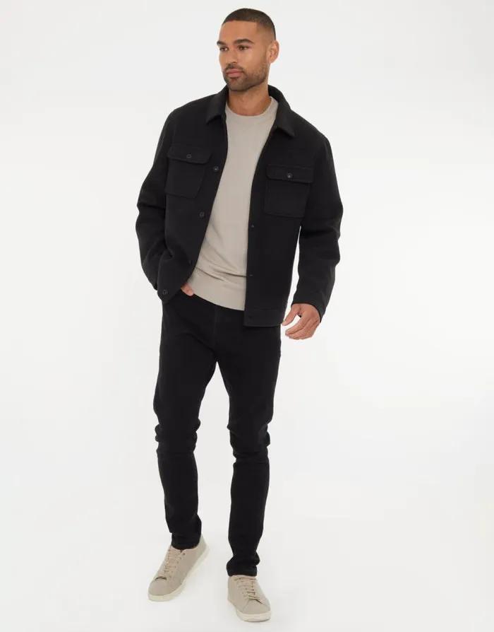 Men Black Brushed Button Up Shacket Threadbare Jackets Men Black Brushed Button Up Shacket Threadbare Jackets