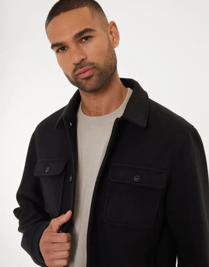 Men Black Brushed Button Up Shacket Threadbare Jackets Men Black Brushed Button Up Shacket Threadbare Jackets