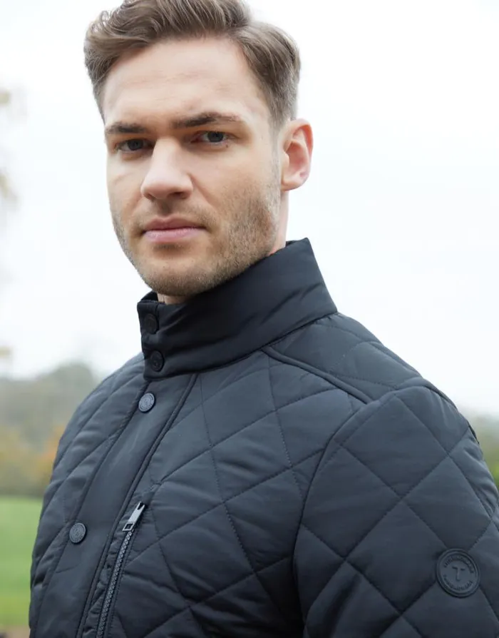 Men Black Funnel Neck Diamond Quilted Jacket Threadbare Jackets Men Black Funnel Neck Diamond Quilted Jacket Threadbare Jackets