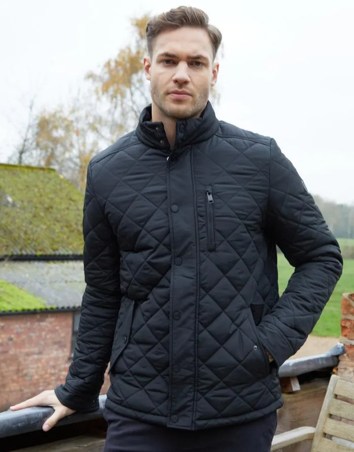 Men Black Funnel Neck Diamond Quilted Jacket Threadbare Jackets Men Black Funnel Neck Diamond Quilted Jacket Threadbare Jackets