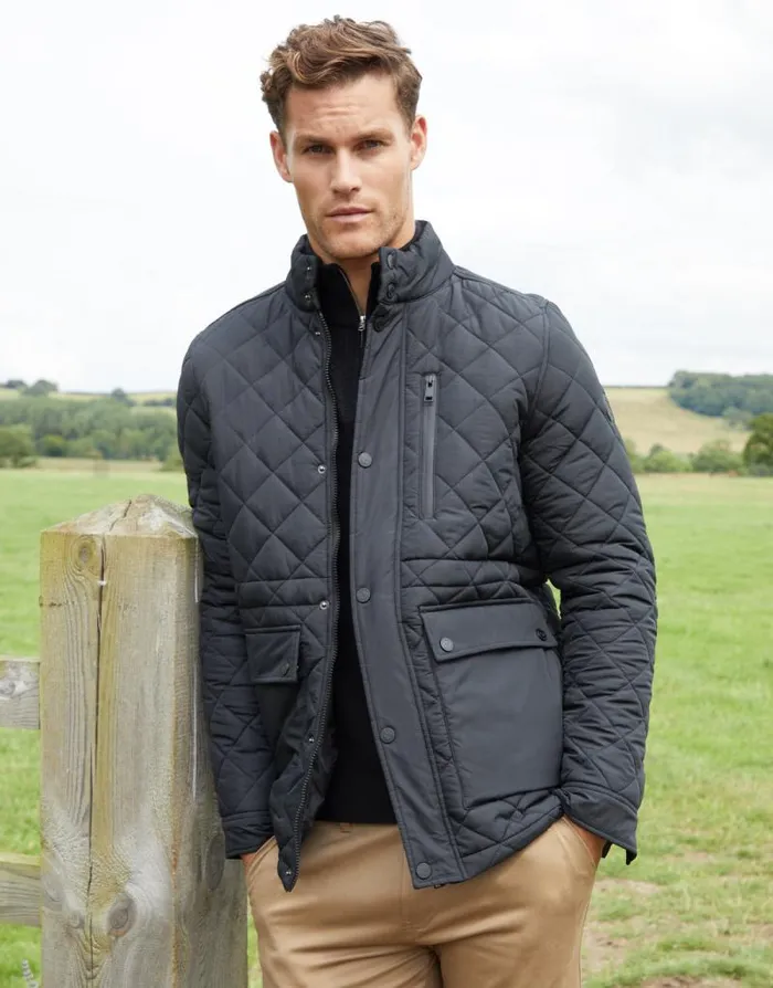 Men Black Showerproof Quilted Patch Pocket Jacket Threadbare Coats