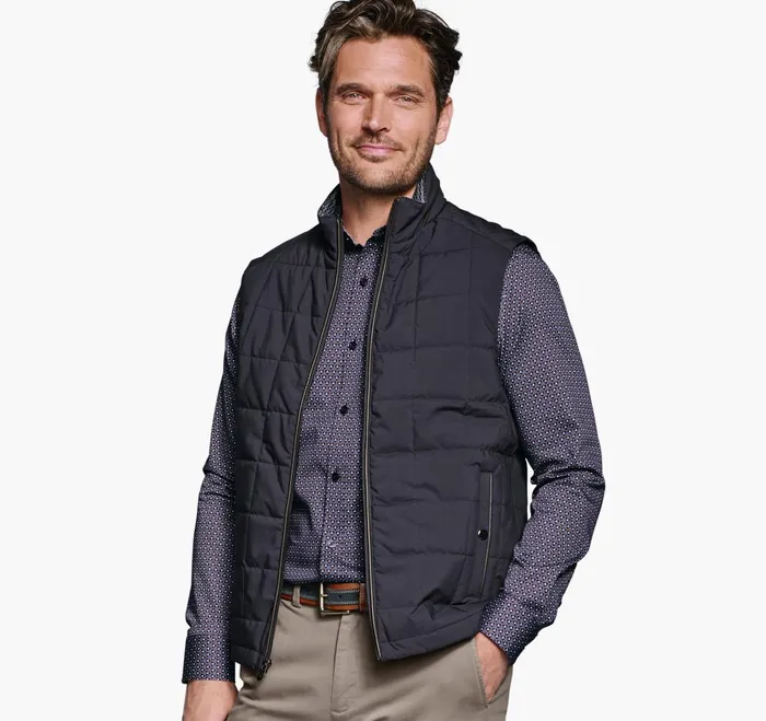 Men Box Quilted Vest Navy JohnstonandMurphy Coats Jackets and Vests
