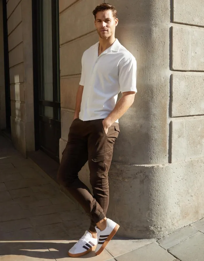 Men Brown Jogger Style Cargo Trousers Threadbare Cargo