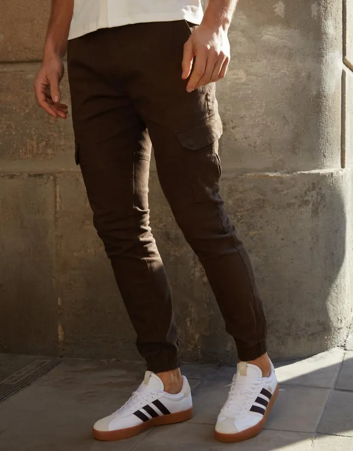 Men Brown Jogger Style Cargo Trousers Threadbare Cargo Men Brown Jogger Style Cargo Trousers Threadbare Cargo