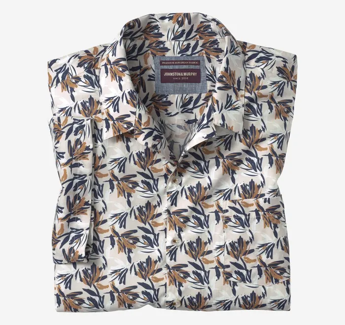 Men Camp Shirt Ivory Foliage JohnstonandMurphy ShortSleeve Shirts