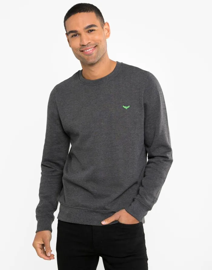 Men Charcoal Marl Crew Neck Sweatshirt Threadbare Jumpers