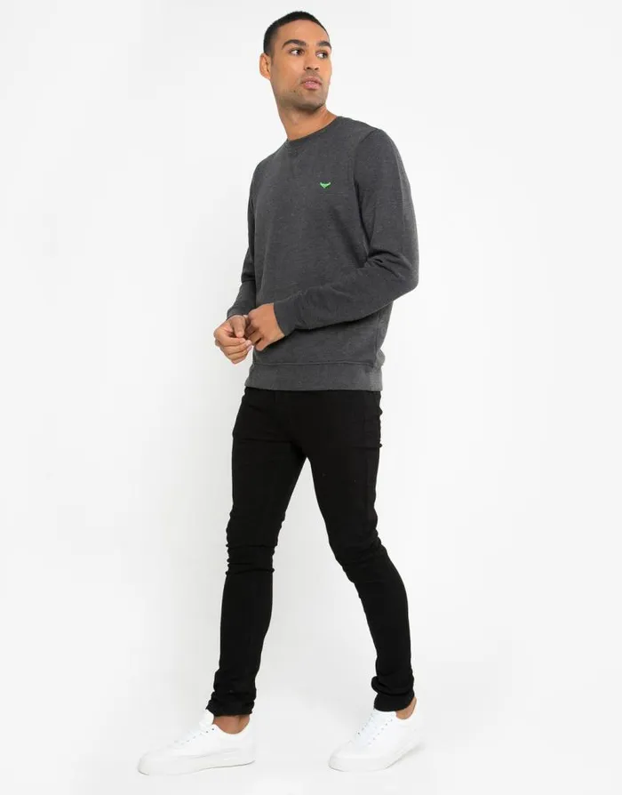 Men Charcoal Marl Crew Neck Sweatshirt Threadbare Jumpers Men Charcoal Marl Crew Neck Sweatshirt Threadbare Jumpers