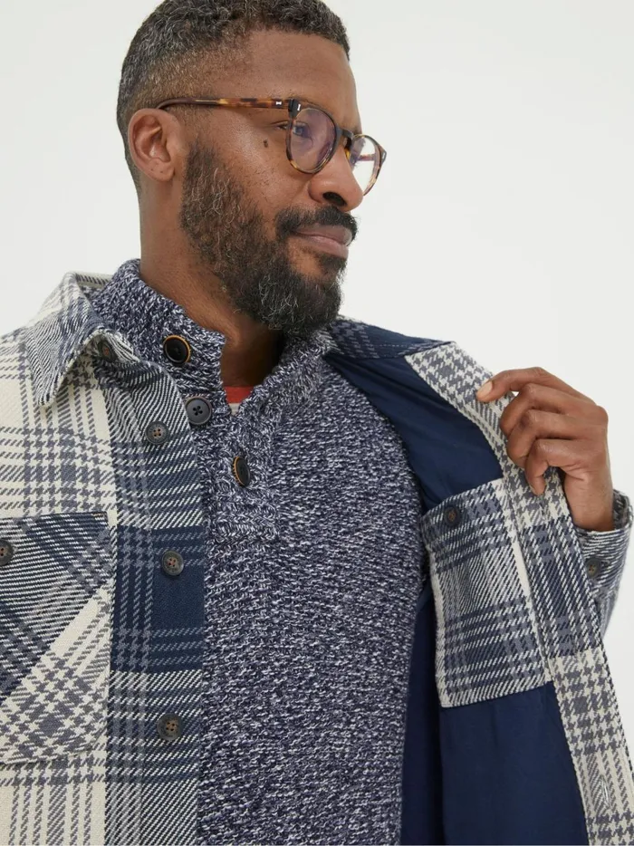 Men Coats and Jackets Fat Face Blue Ryton Ombre Overshirt
