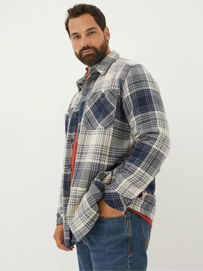 Men Coats and Jackets Fat Face Blue Ryton Ombre Overshirt