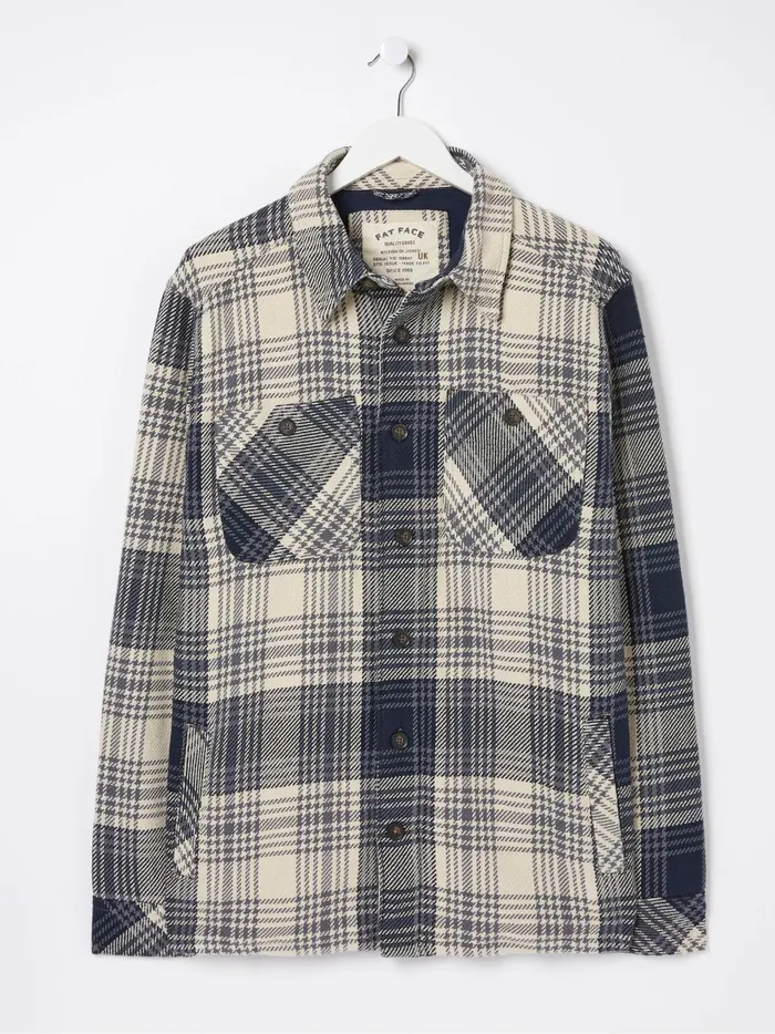 Men Coats and Jackets Fat Face Blue Ryton Ombre Overshirt