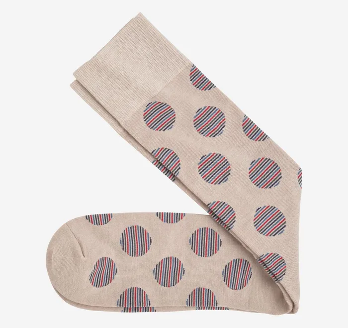 Men Cool Moon Tech Socks Khaki Multi Stripe Circles JohnstonandMurphy Socks