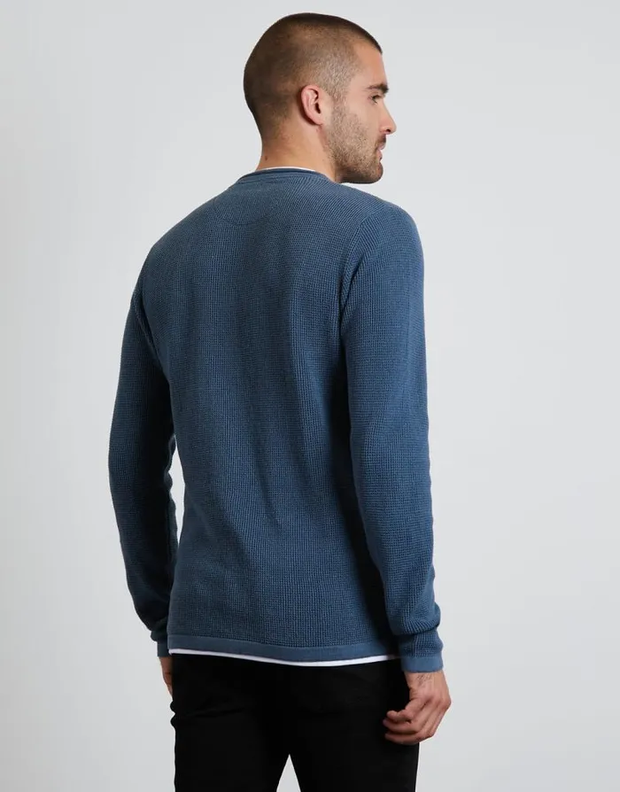 Men Denim Blue Mock Tee Crew Neck Jumper Threadbare Jumpers Men Denim Blue Mock Tee Crew Neck Jumper Threadbare Jumpers