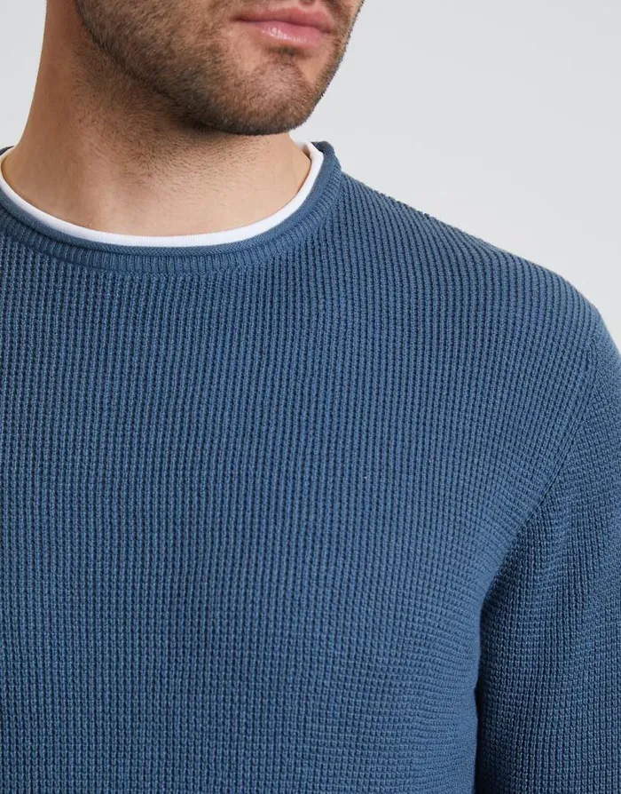 Men Denim Blue Mock Tee Crew Neck Jumper Threadbare Jumpers Men Denim Blue Mock Tee Crew Neck Jumper Threadbare Jumpers