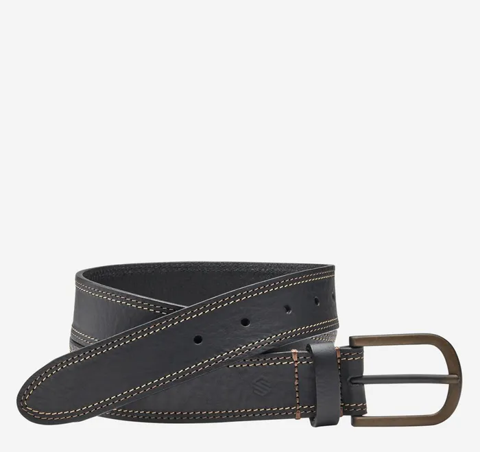 Men Double Contrast Stitched Belt Black JohnstonandMurphy Belts