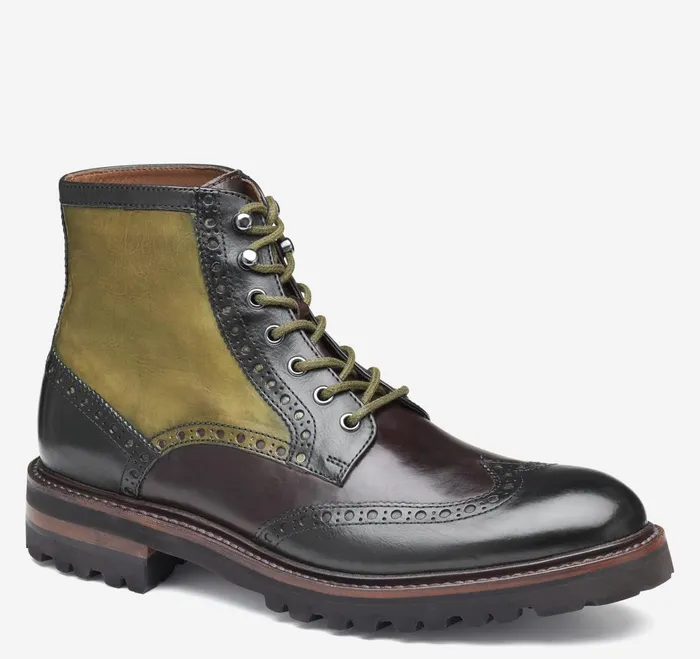 Men Dudley Lug Wingtip Boot Black Multi Calfskin JohnstonandMurphy LaceUps