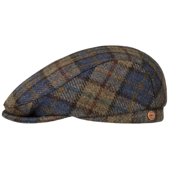 Men Flat Caps Mayser Frankie Soft Check Shetland Flat Cap Bluebeige