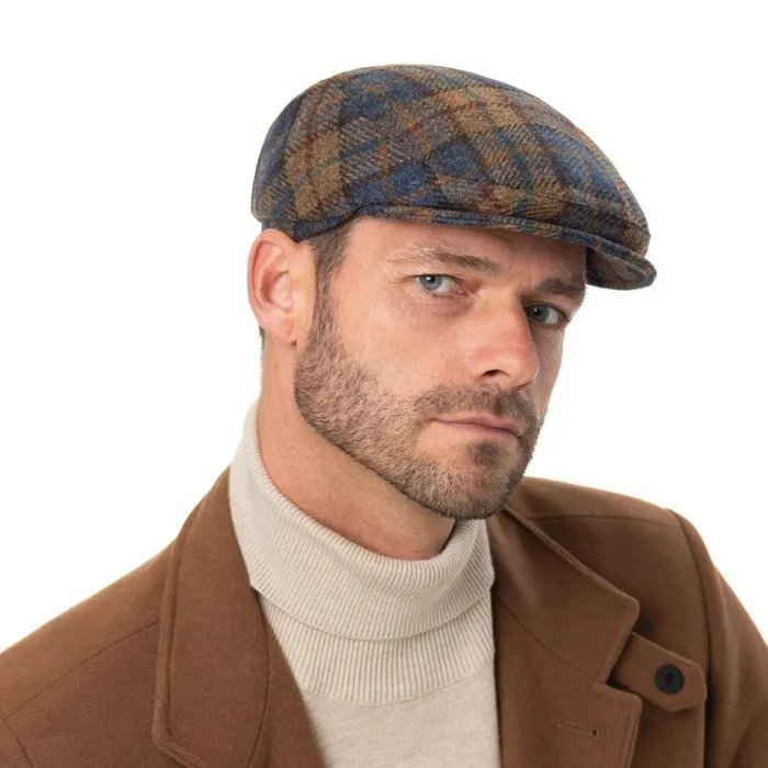Men Flat Caps Mayser Frankie Soft Check Shetland Flat Cap Bluebeige Men Flat Caps Mayser Frankie Soft Check Shetland Flat Cap Bluebeige