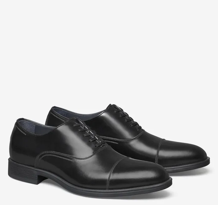 Men Flynch Cap Toe Black Italian Calfskin JohnstonandMurphy LaceUps