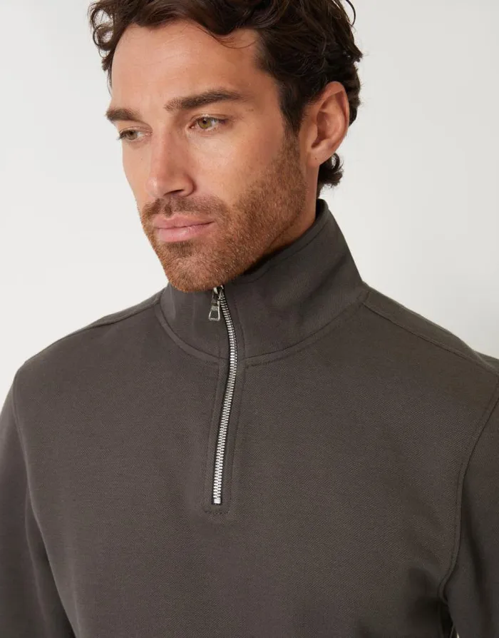 Men Grey Pique Quarter Zip Funnel Neck Sweatshirt Threadbare Sweatshirts Men Grey Pique Quarter Zip Funnel Neck Sweatshirt Threadbare Sweatshirts