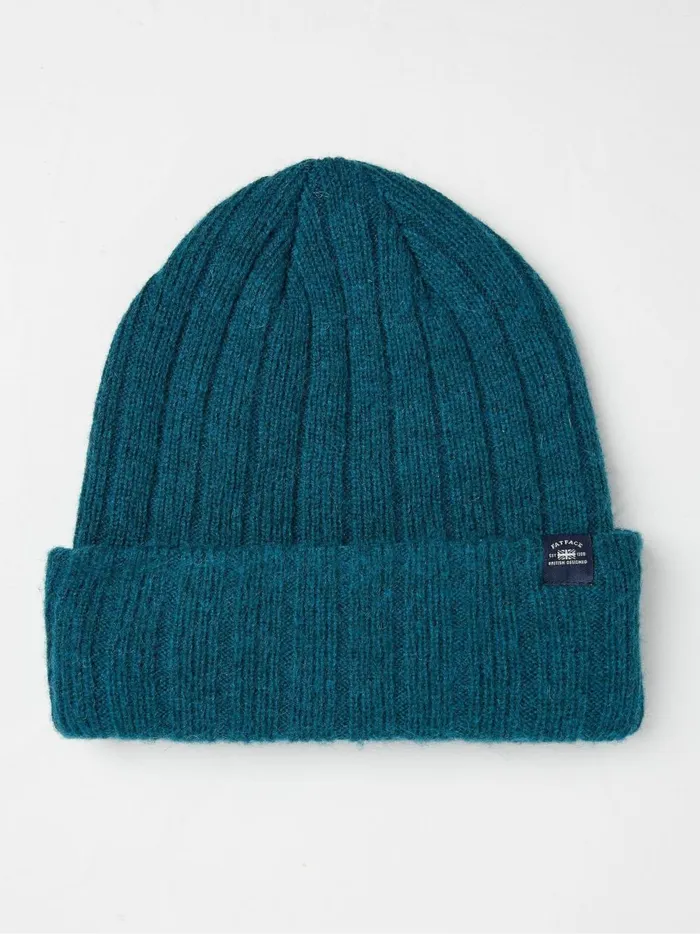 Men Hats Fat Face Sebastian Teal Blue Rib Beanie
