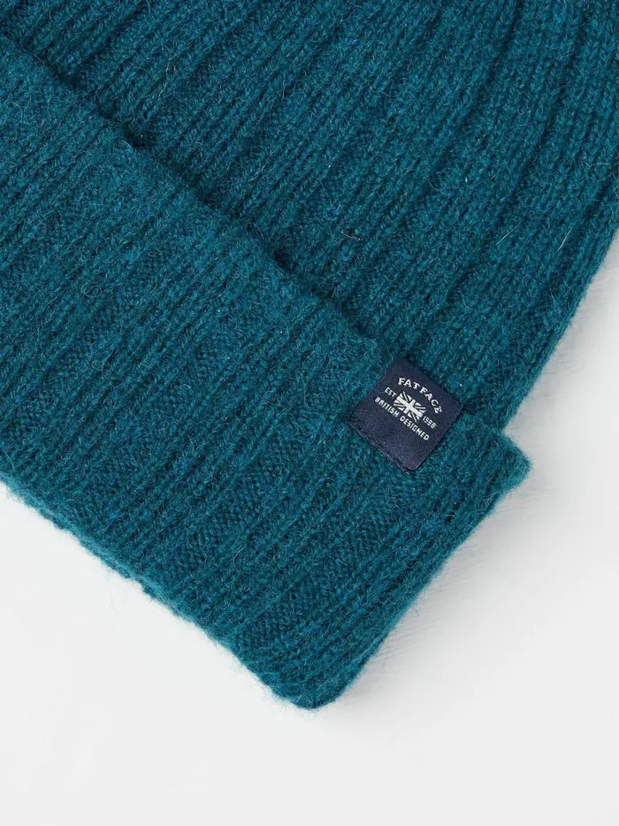Men Hats Fat Face Sebastian Teal Blue Rib Beanie