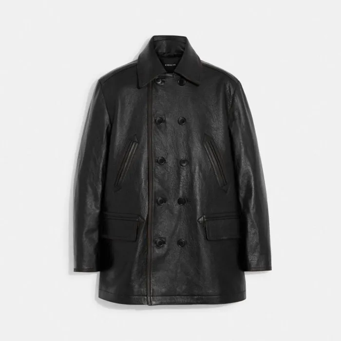 Men Jackets and Outerwear Coach Leather Peacoat Black