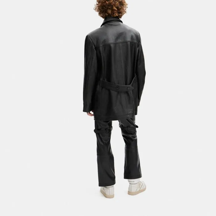 Men Jackets and Outerwear Coach Leather Peacoat Black