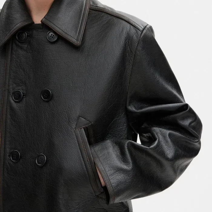 Men Jackets and Outerwear Coach Leather Peacoat Black